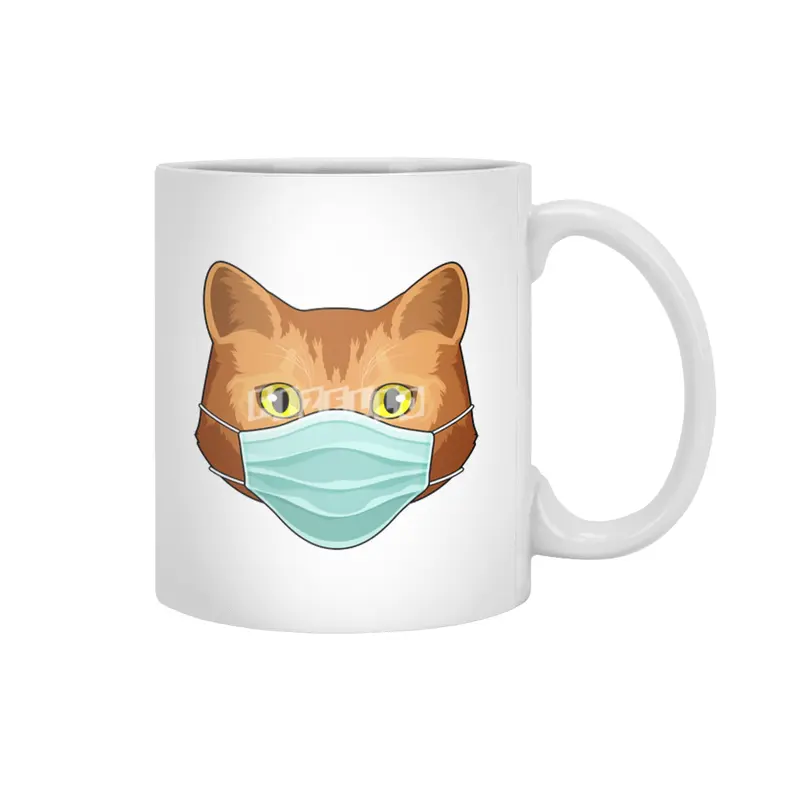 Cat with Face mask Beyaz Kupa