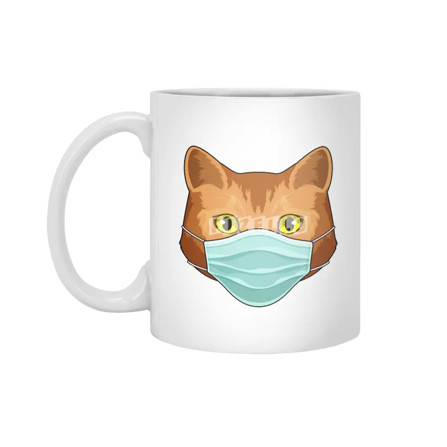 Cat with Face mask Beyaz Kupa