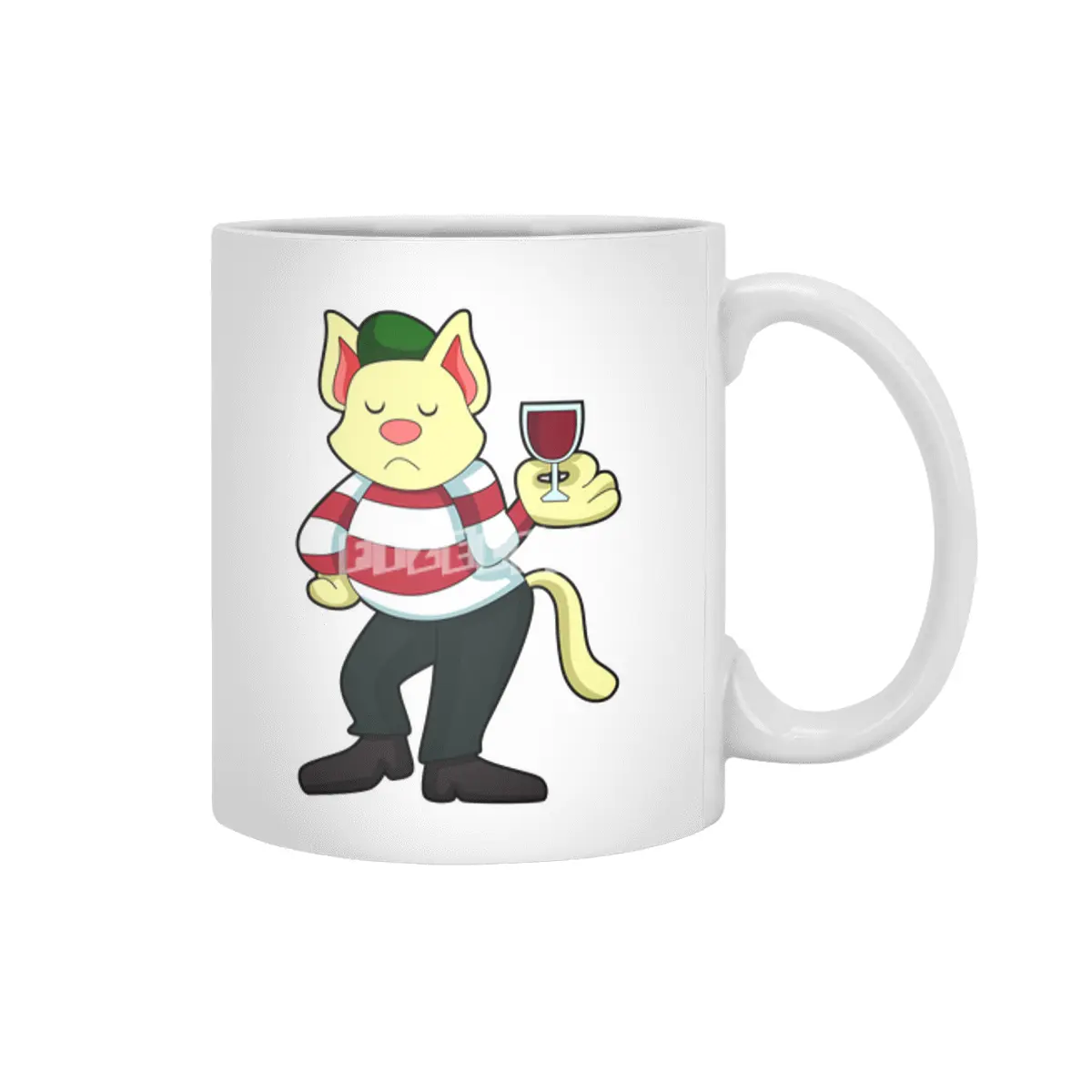 Cat with Glass of Red wine Beyaz Kupa