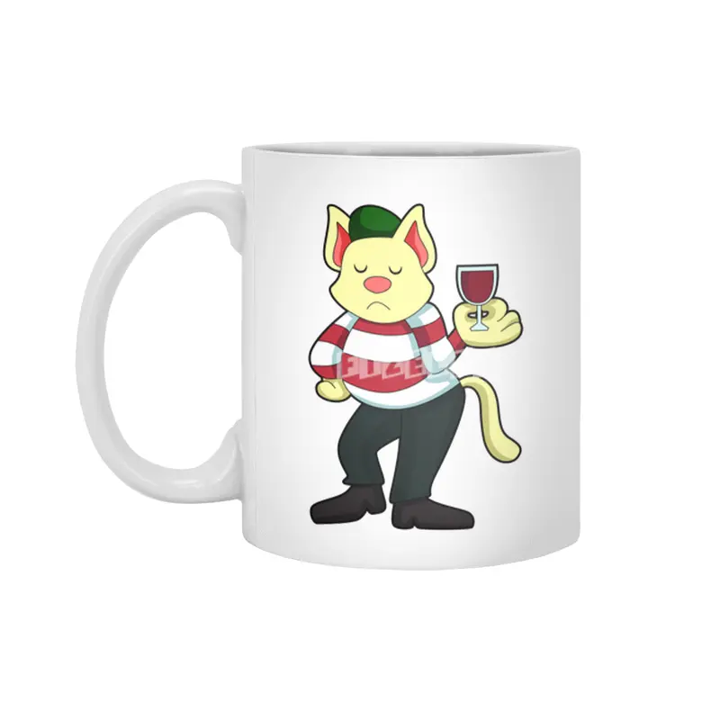 Cat with Glass of Red wine Beyaz Kupa
