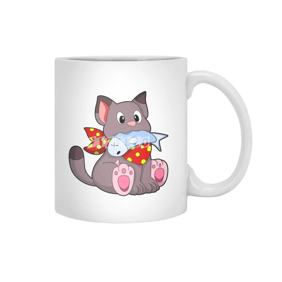 Cat with Ribbon & Fish Beyaz Kupa