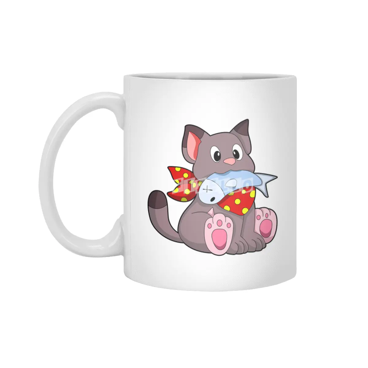 Cat with Ribbon & Fish Beyaz Kupa