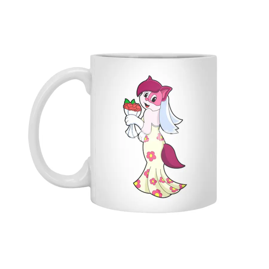 Cat with Wedding dress & Bunch of Flower Beyaz Kupa