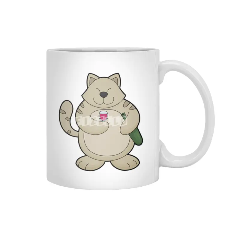 Cat with Wine glass & Wine bottle Beyaz Kupa