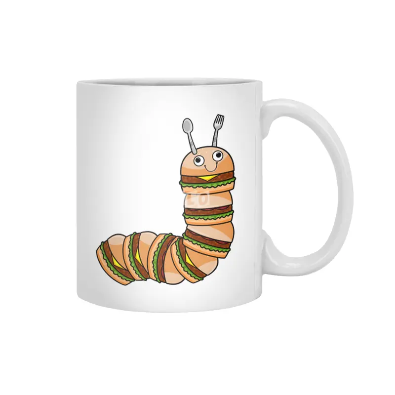 Caterpillar as Cheeseburger with Beef & Salad Beyaz Kupa