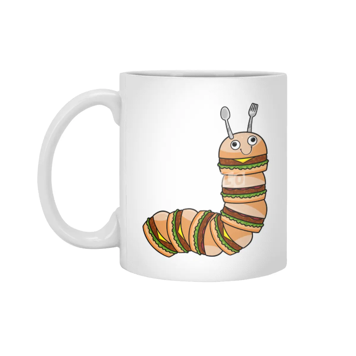 Caterpillar as Cheeseburger with Beef & Salad Beyaz Kupa