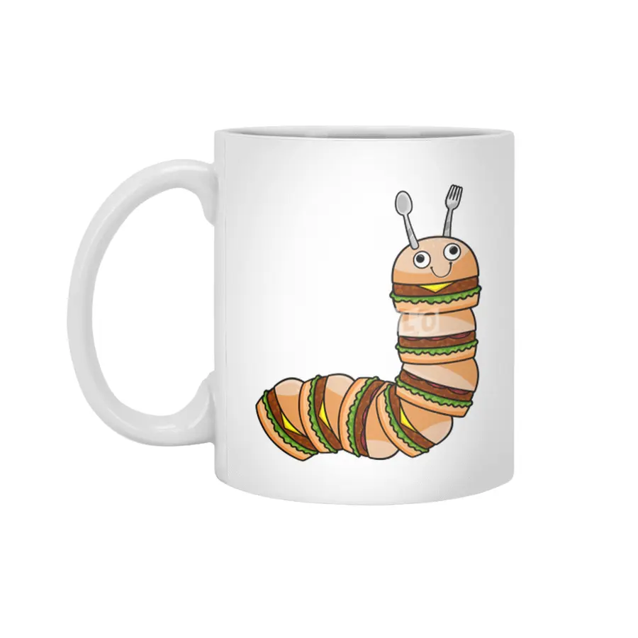 Caterpillar as Cheeseburger with Beef & Salad Beyaz Kupa