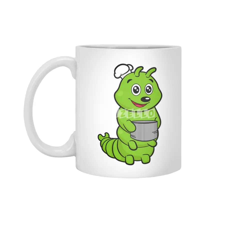 Caterpillar as Cook with Cooking pot Beyaz Kupa
