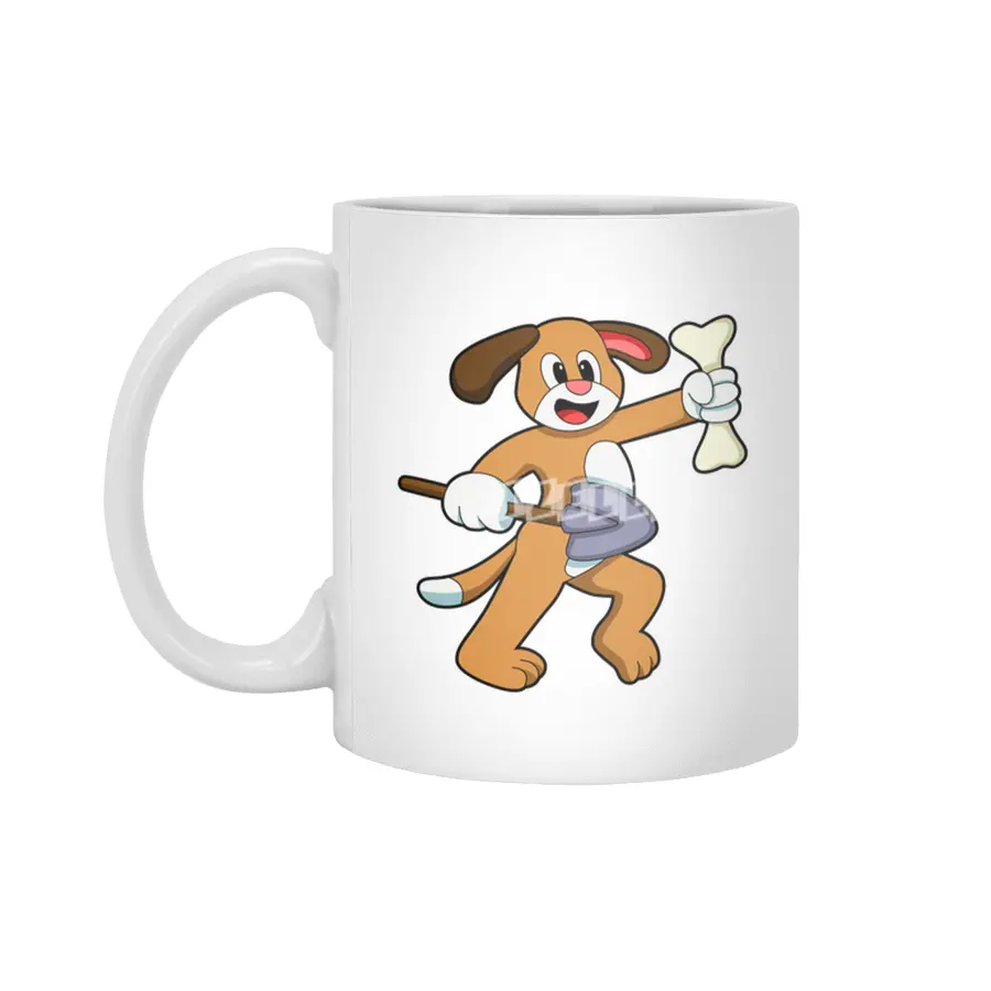 Dog with Bone & Shovel Beyaz Kupa