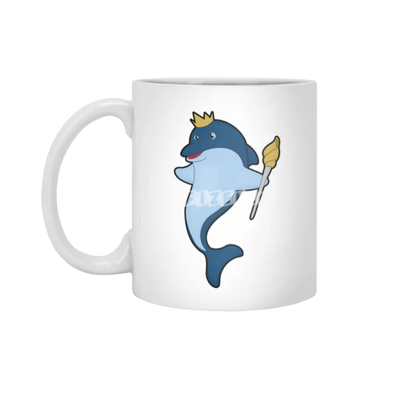 Dolphin as King with Staff & Crown Beyaz Kupa