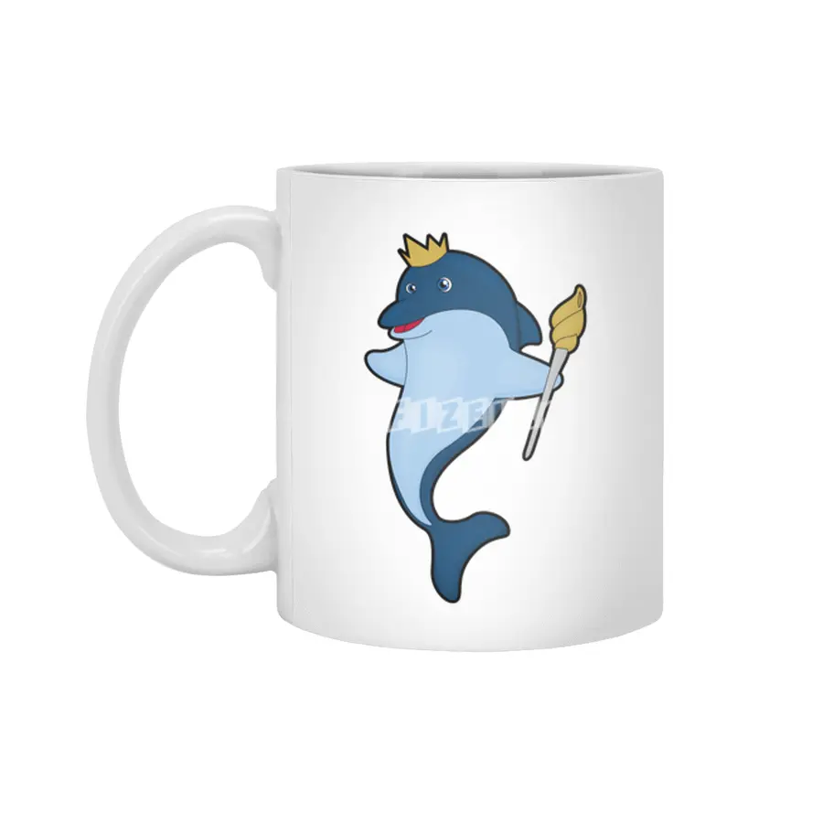 Dolphin as King with Staff & Crown Beyaz Kupa