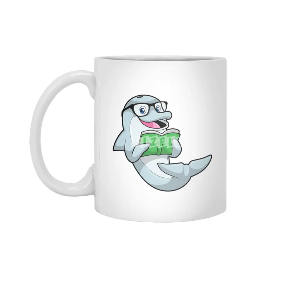 Dolphin as Nerd with Glasses & Book Beyaz Kupa