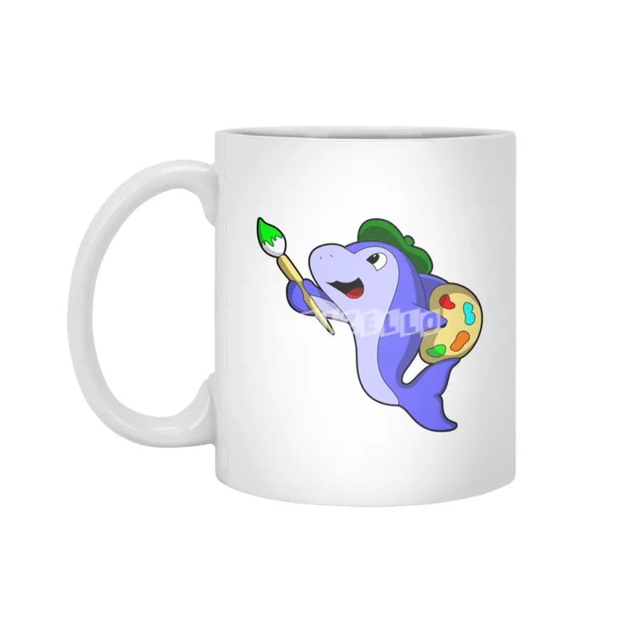 Dolphin as Painter with Colour & Brush Beyaz Kupa