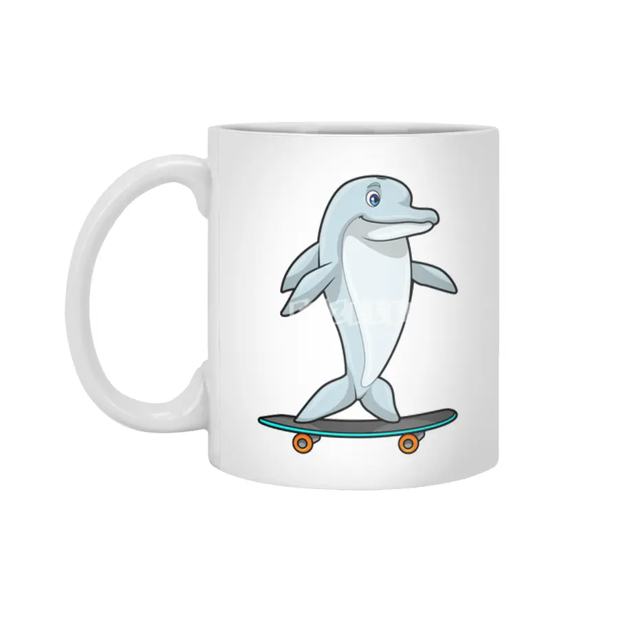 Dolphin as Skater with Skateboard Beyaz Kupa