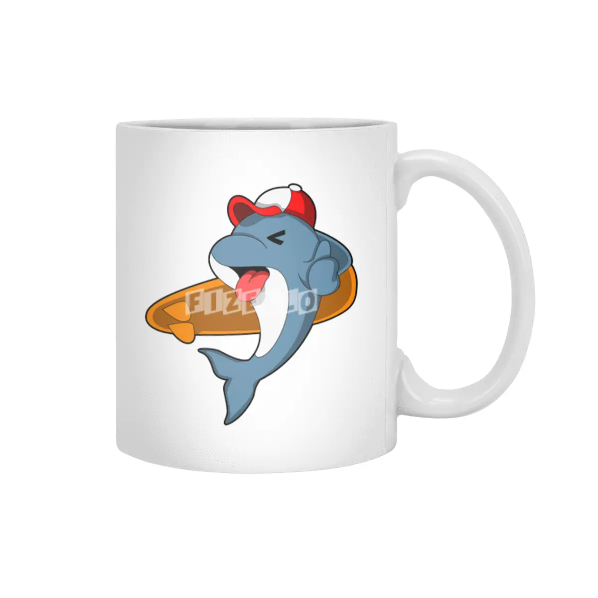 Dolphin as Surfer with Surfboard Beyaz Kupa