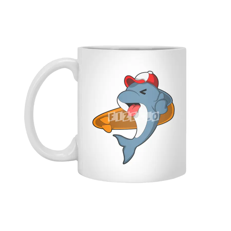Dolphin as Surfer with Surfboard Beyaz Kupa