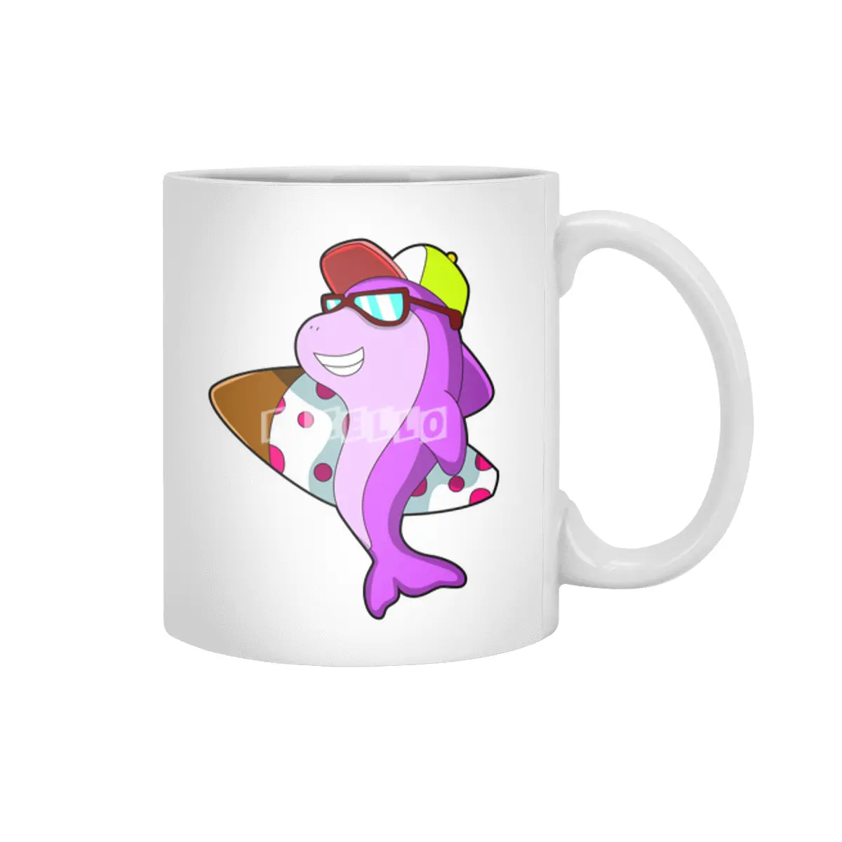 Dolphin as Surfer with Surfboard & Cap Beyaz Kupa