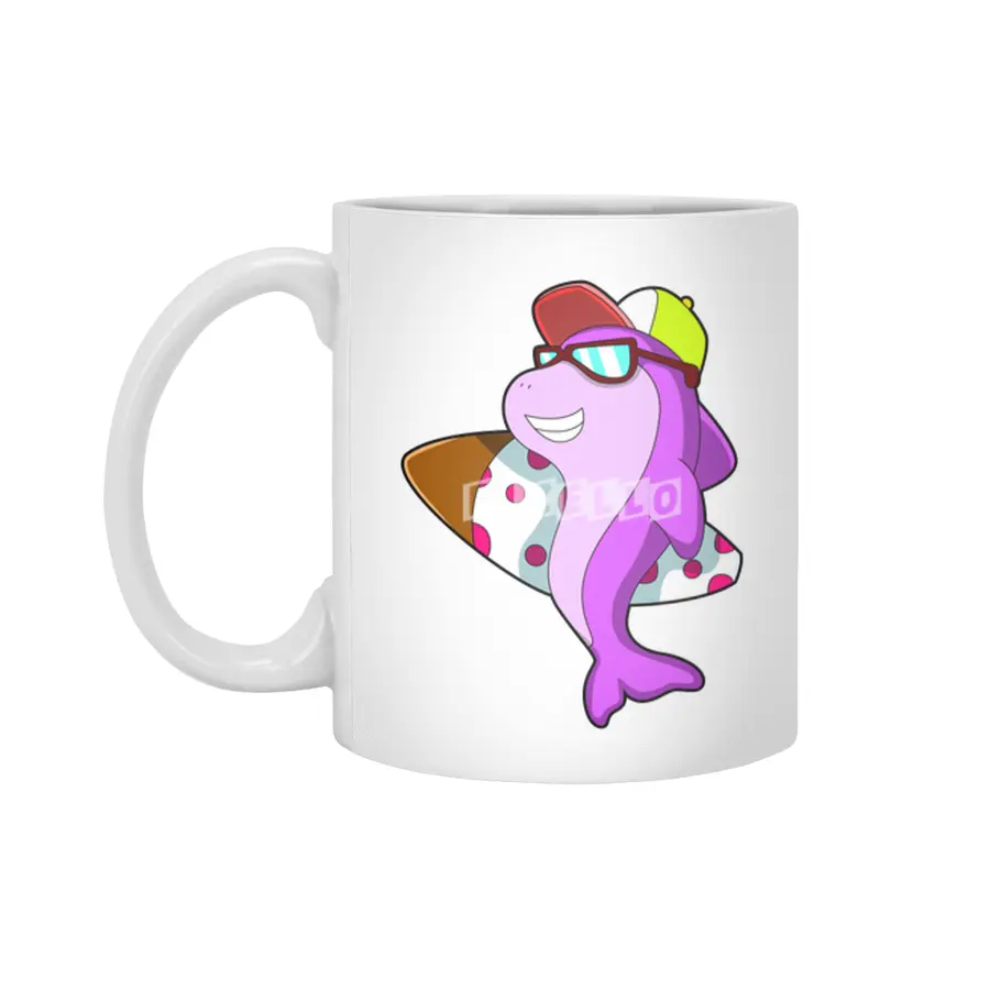 Dolphin as Surfer with Surfboard & Cap Beyaz Kupa