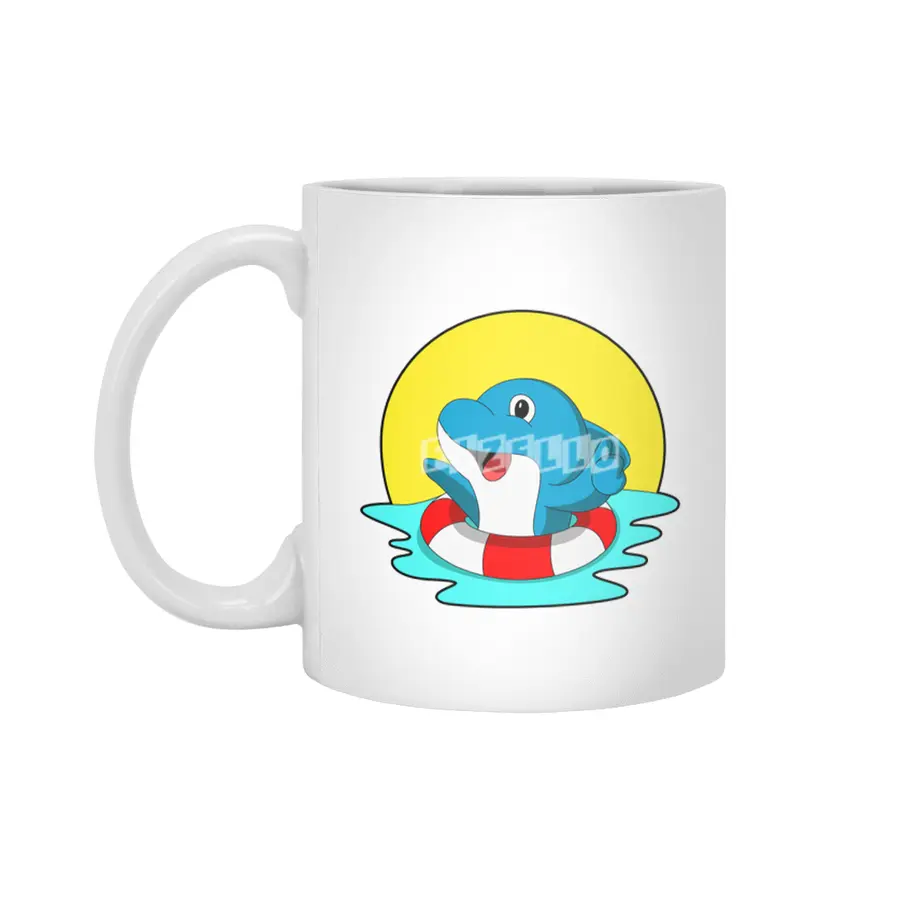 Dolphin at Swimming with Swim ring Beyaz Kupa