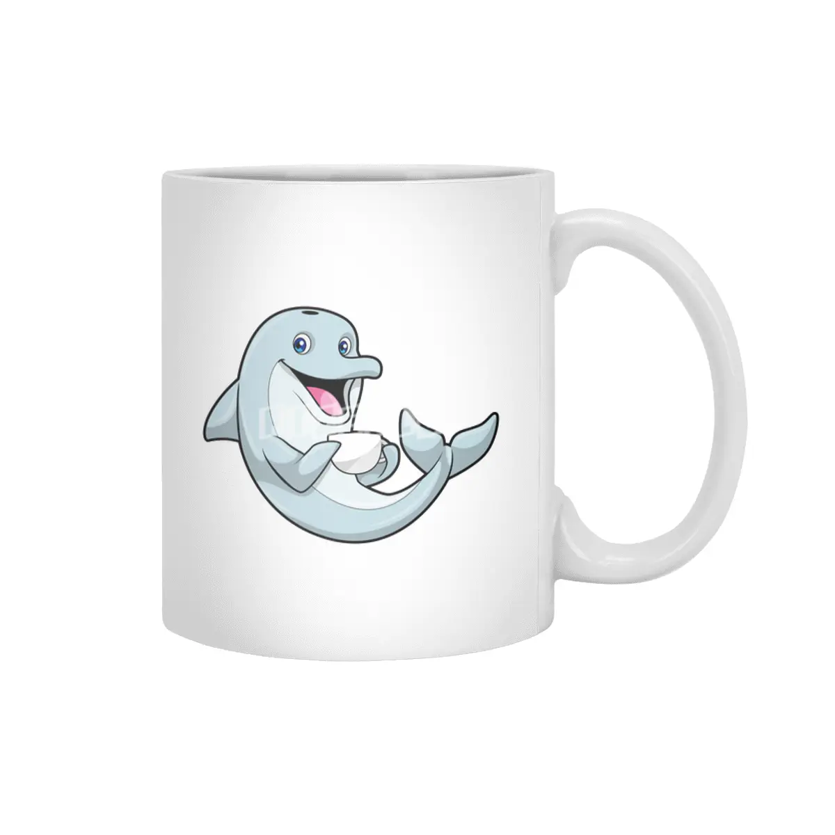Dolphin with Cup of Coffee Beyaz Kupa