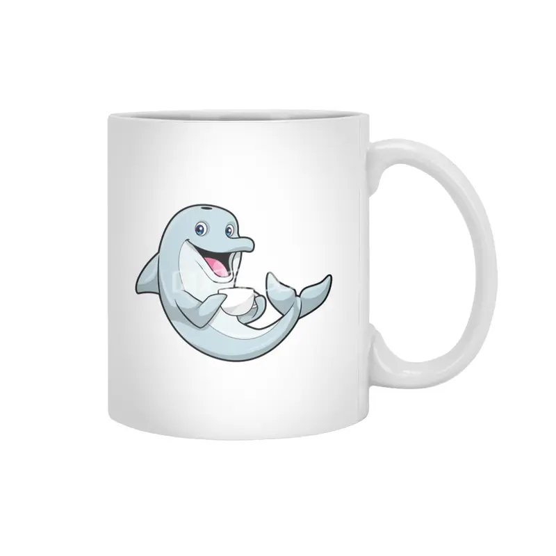 Dolphin with Cup of Coffee Beyaz Kupa