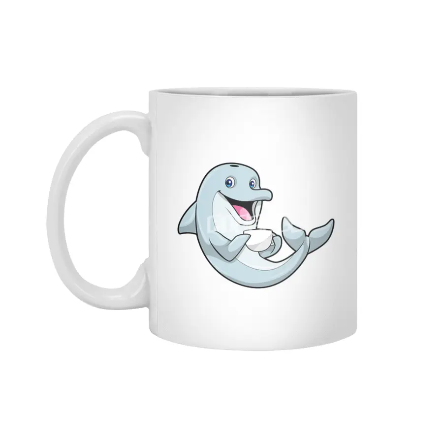 Dolphin with Cup of Coffee Beyaz Kupa