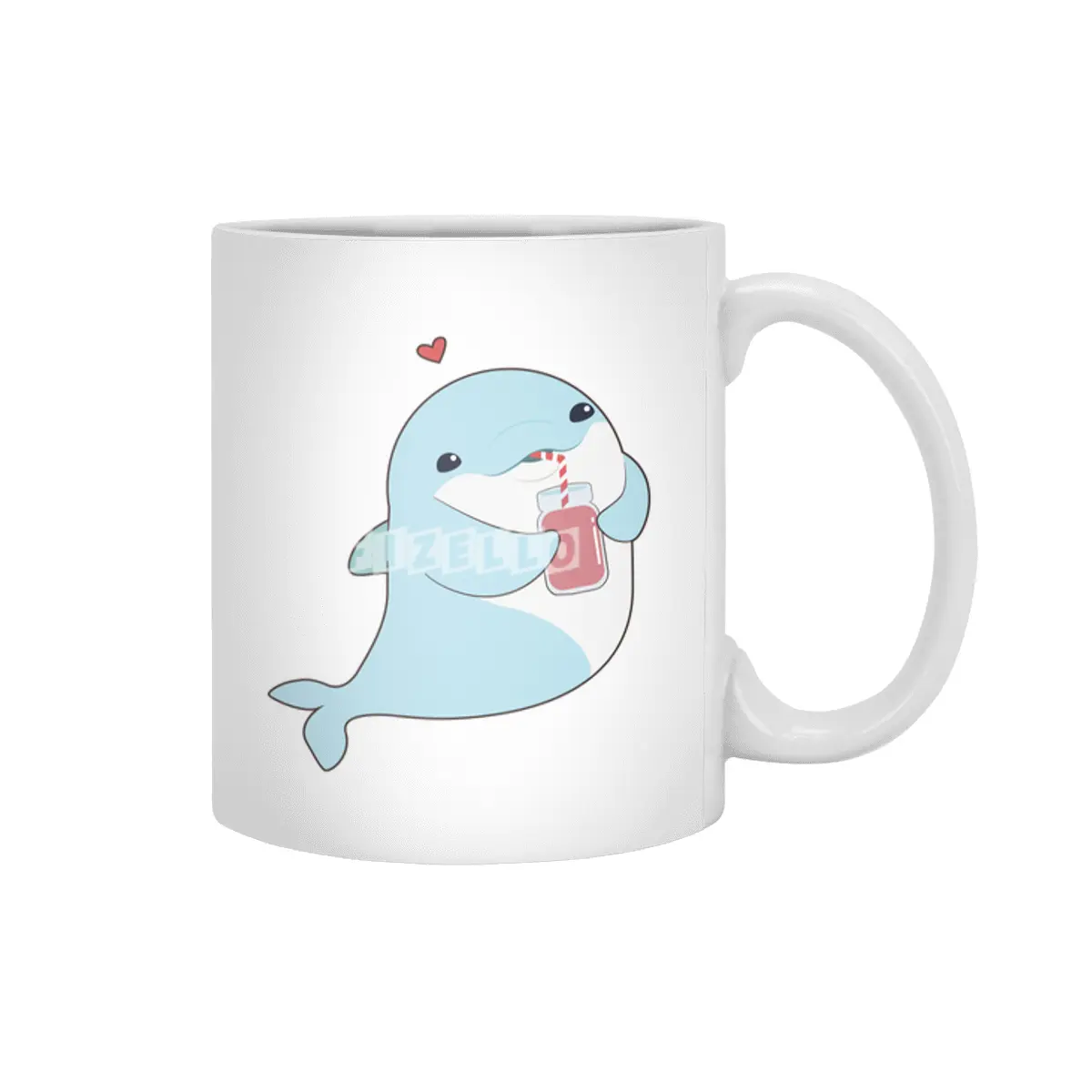 Dolphin with Drink & Heart Beyaz Kupa
