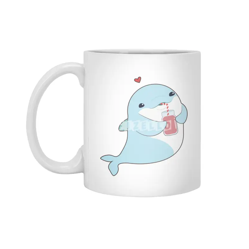 Dolphin with Drink & Heart Beyaz Kupa