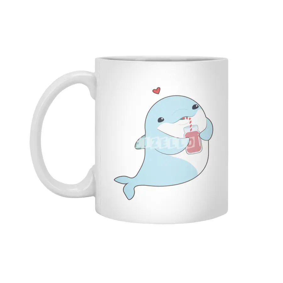 Dolphin with Drink & Heart Beyaz Kupa