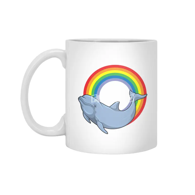 Dolphin with Rainbow Beyaz Kupa