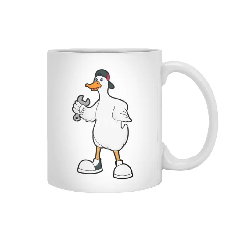 Duck as Craftsman with Tool & Cap Beyaz Kupa