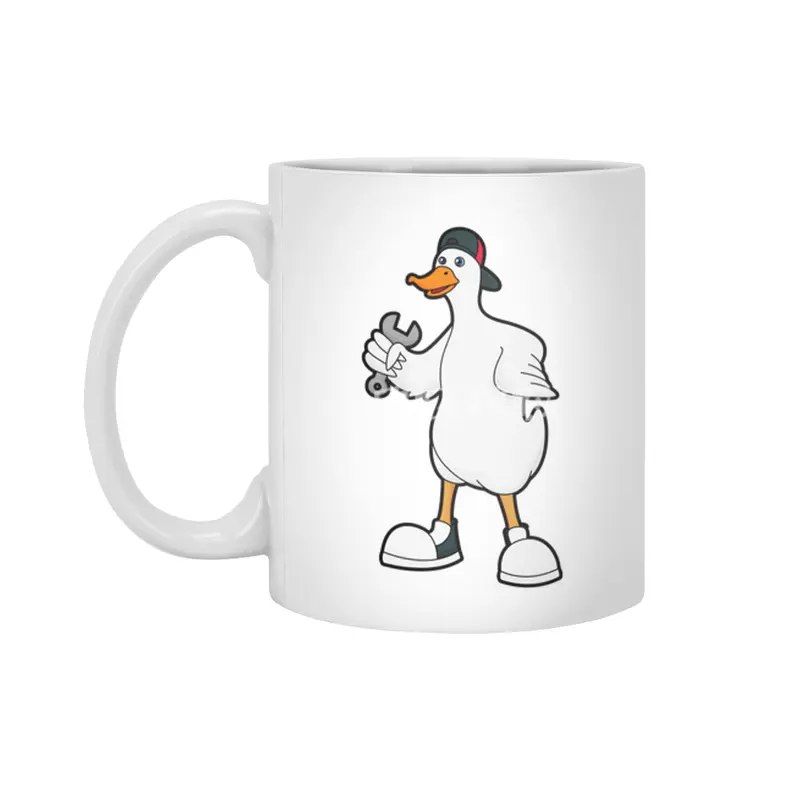 Duck as Craftsman with Tool & Cap Beyaz Kupa