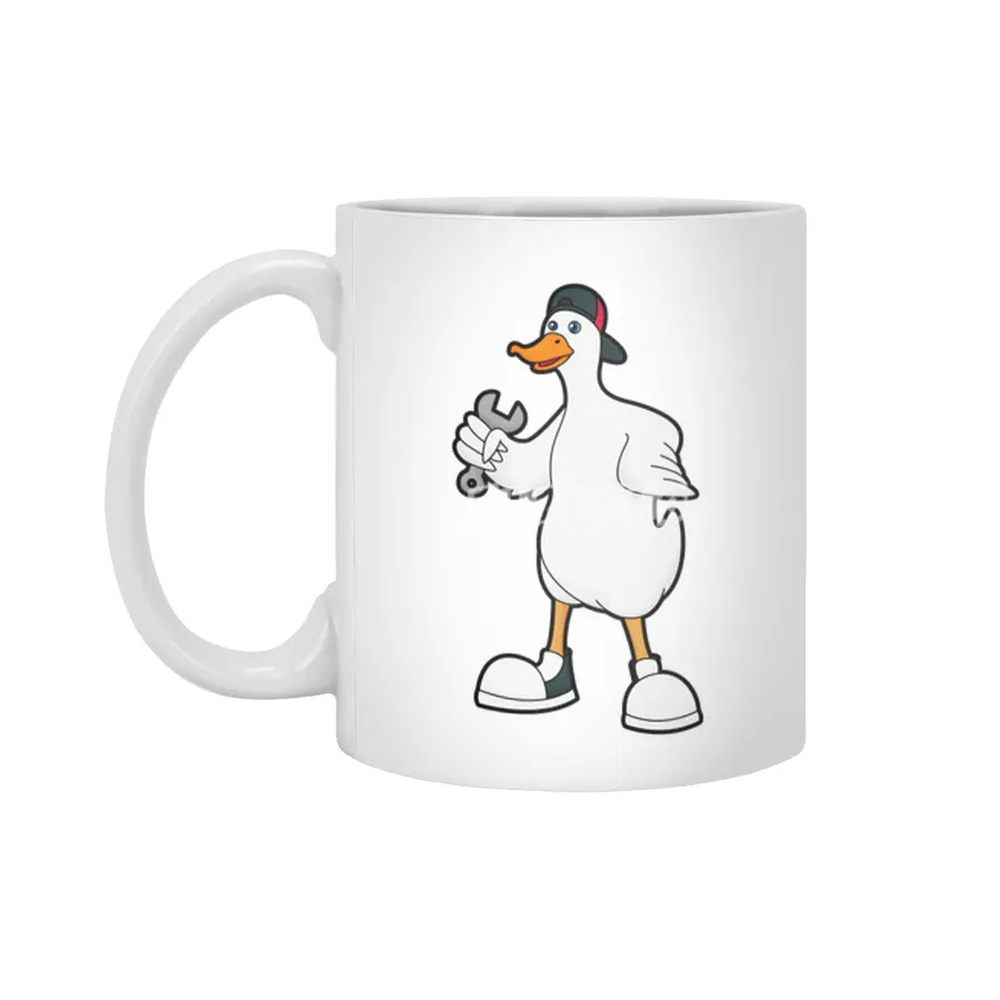 Duck as Craftsman with Tool & Cap Beyaz Kupa