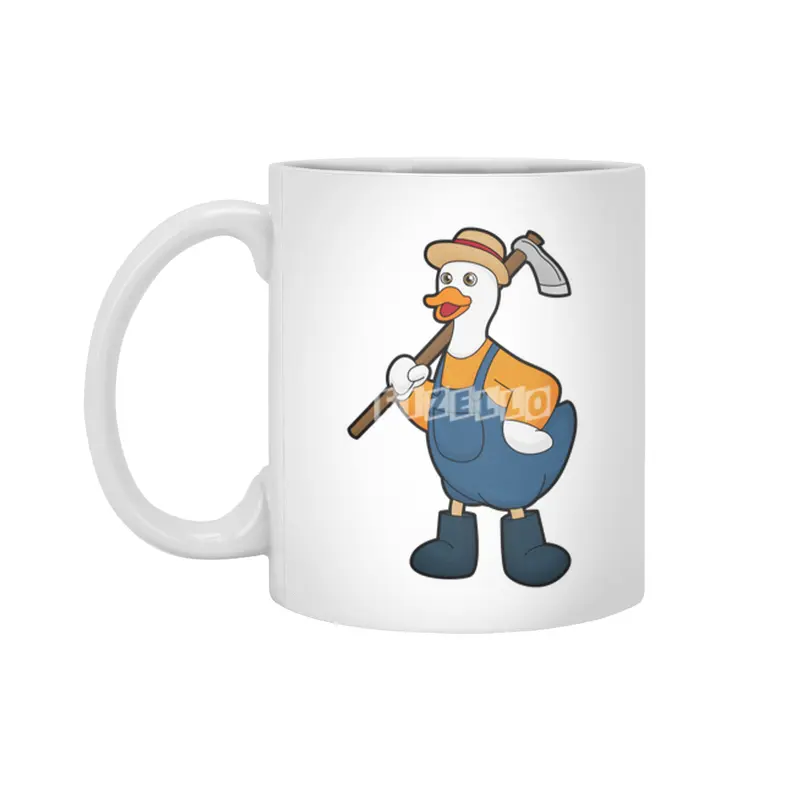Duck as Farmer with Hoe Beyaz Kupa