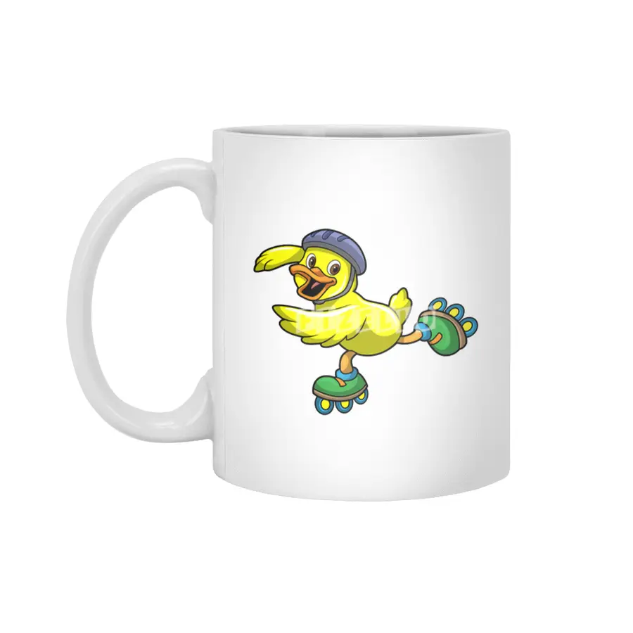 Duck as Skater with Inline skates & Helmet Beyaz Kupa