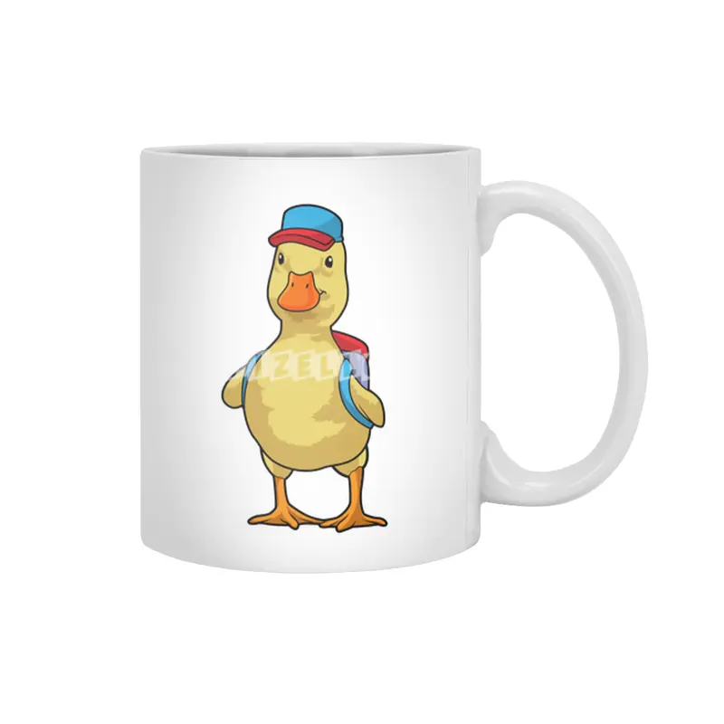 Duck as Student with Backpack & Cap Beyaz Kupa