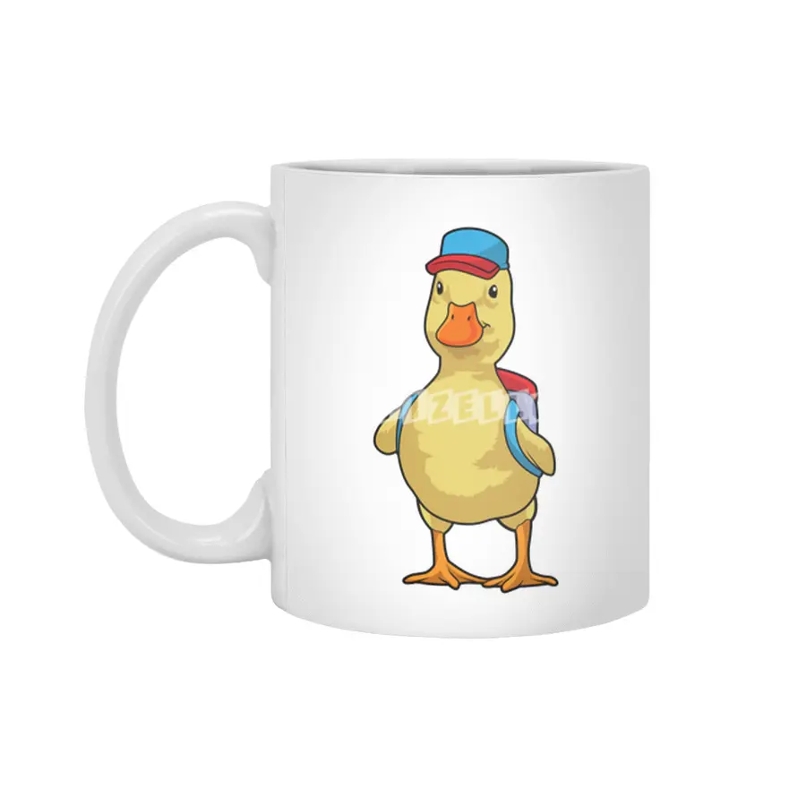 Duck as Student with Backpack & Cap Beyaz Kupa
