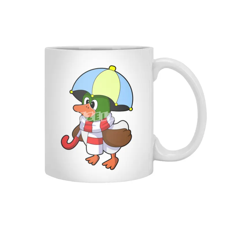 Duck at Raining with Umbrella Beyaz Kupa