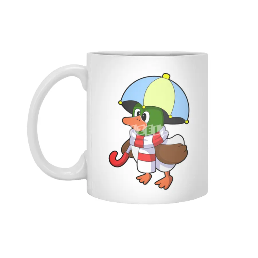 Duck at Raining with Umbrella Beyaz Kupa