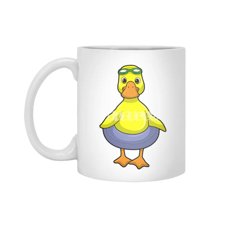 Duck at Swimming with Swim ring Beyaz Kupa