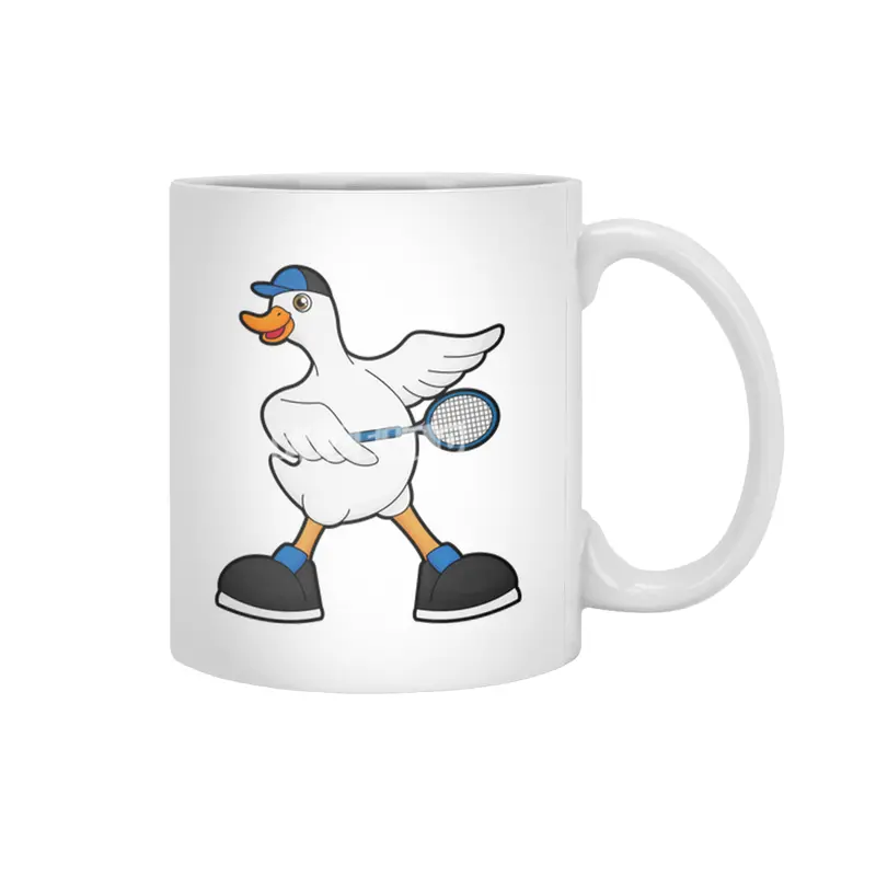 Duck at Tennis with Tennis racket & Cap Beyaz Kupa