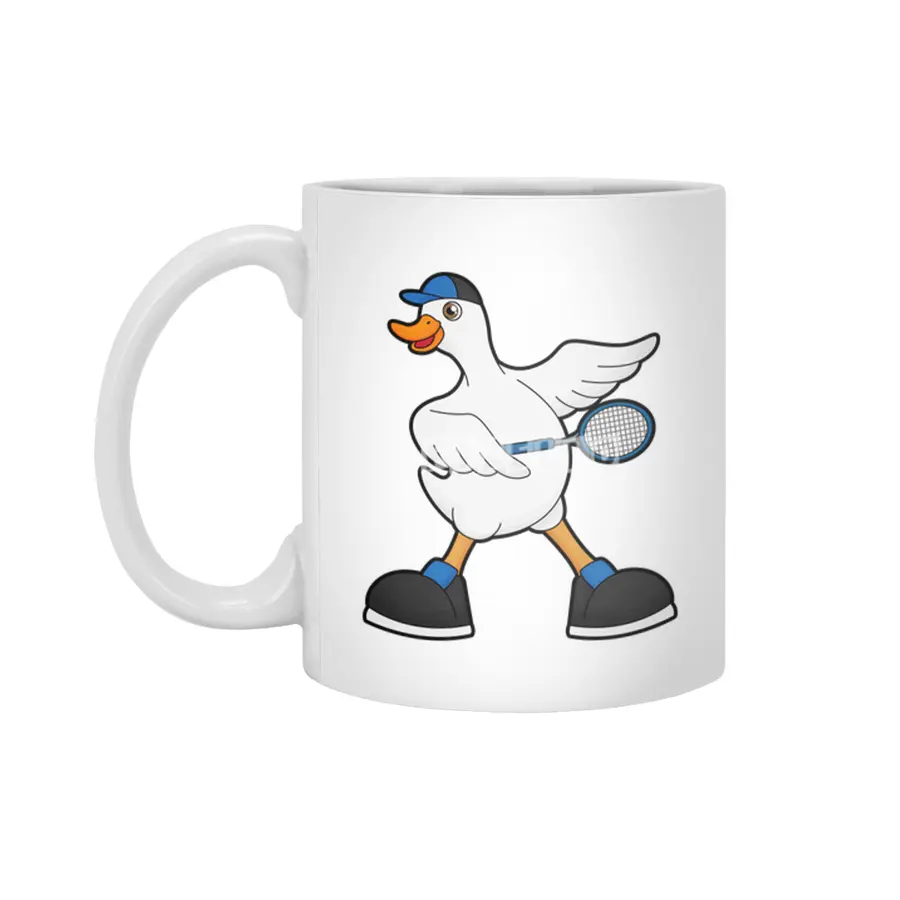 Duck at Tennis with Tennis racket & Cap Beyaz Kupa