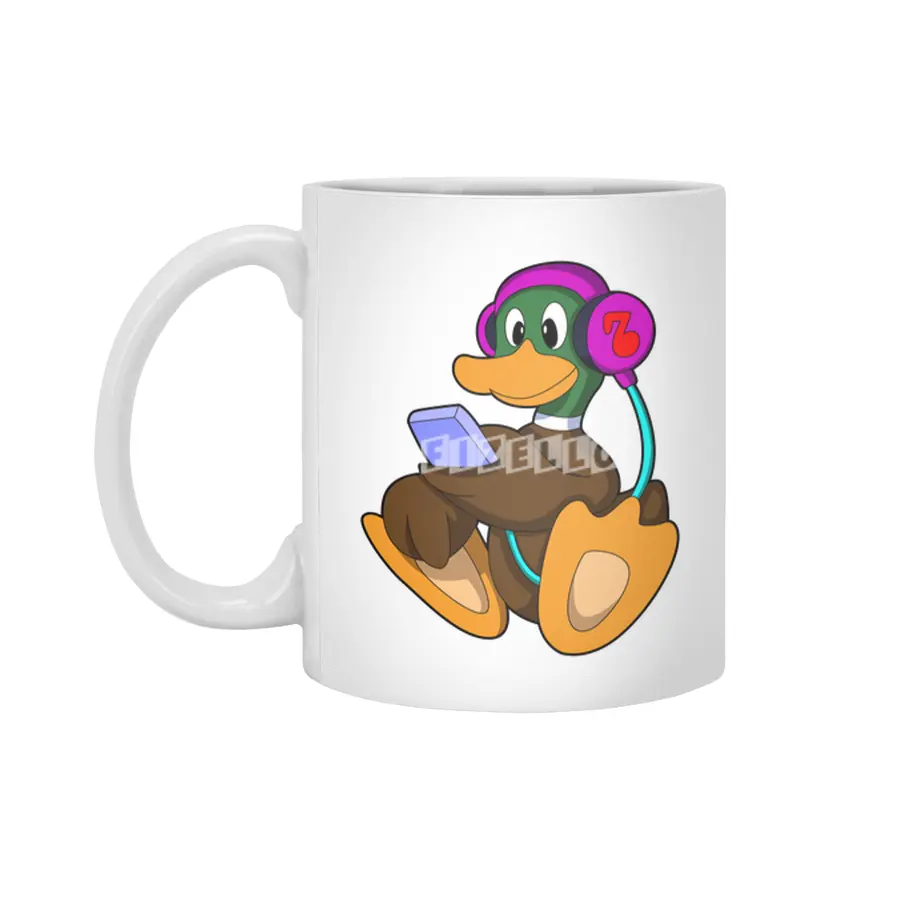 Duck with Phone & Headphone Beyaz Kupa