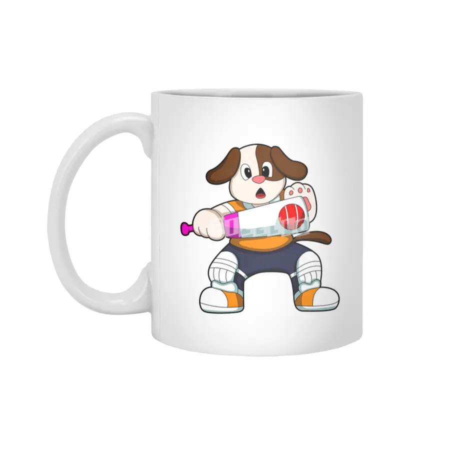 Dog as Batsman with Cricket bat Beyaz Kupa