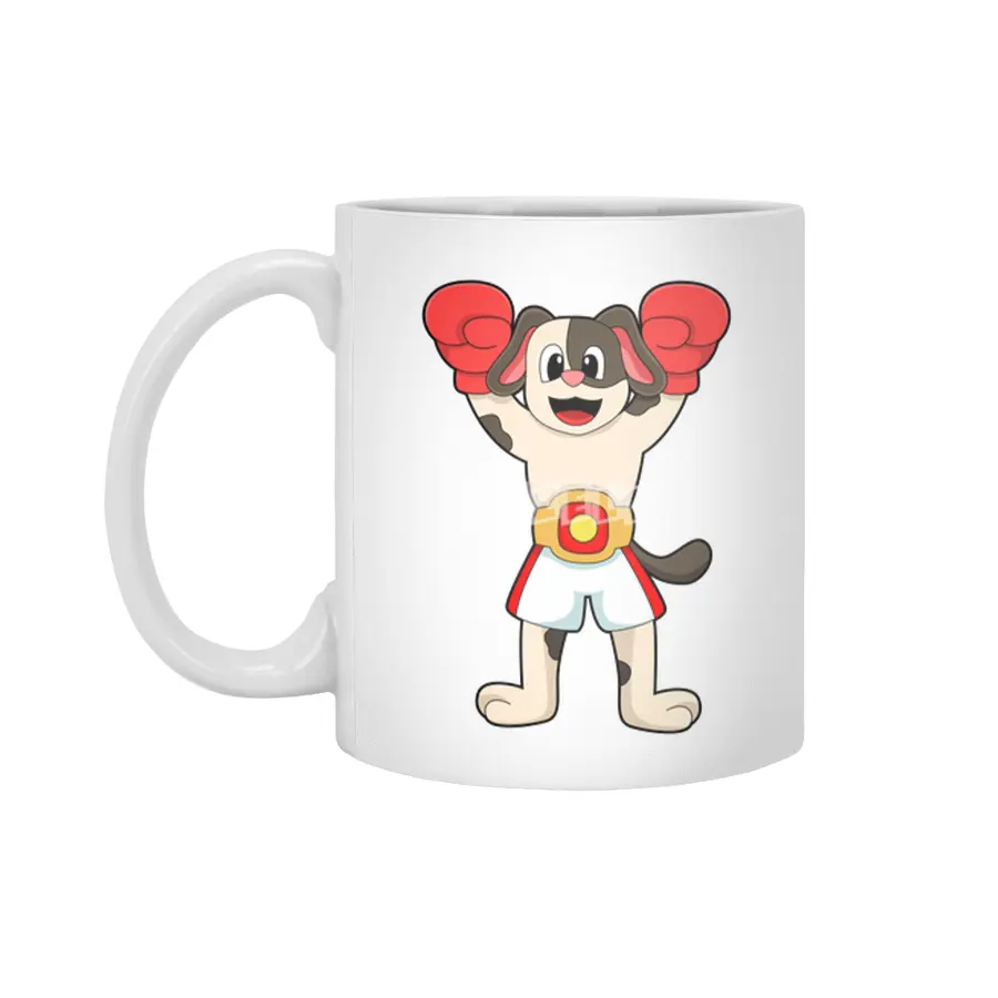 Dog as Boxing champion with Belt & Boxing gloves Beyaz Kupa