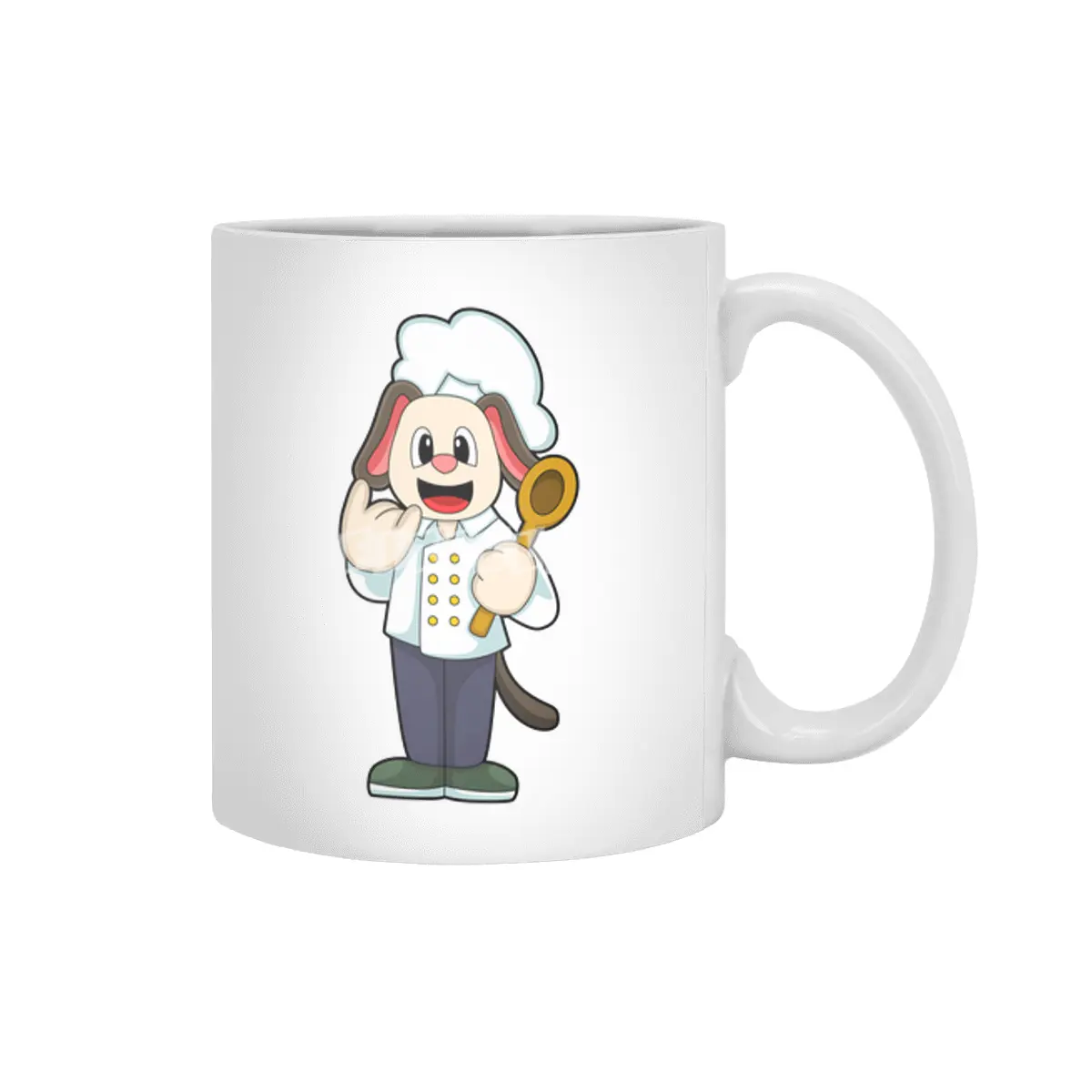 Dog as Cook with Wooden spoon & Cooking apron Beyaz Kupa