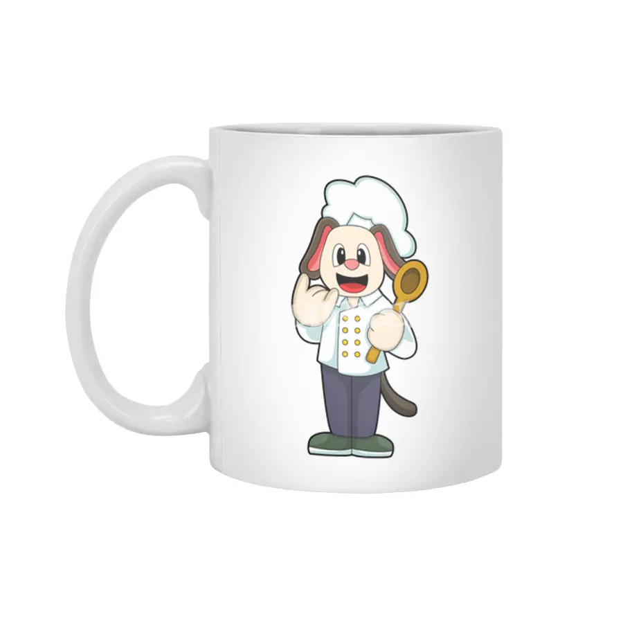 Dog as Cook with Wooden spoon & Cooking apron Beyaz Kupa