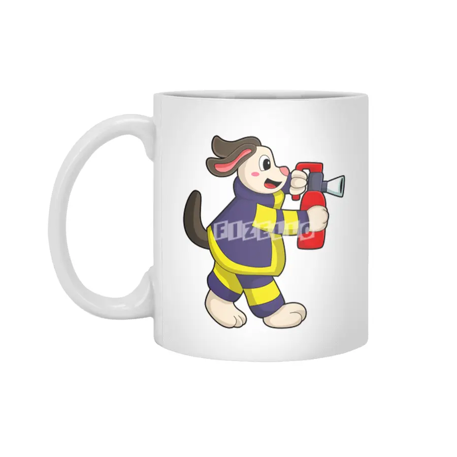 Dog as Firefighter with Fire extinguisher Beyaz Kupa