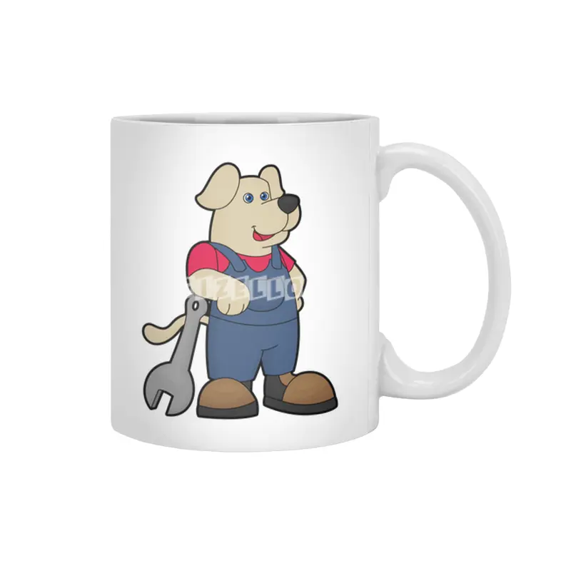 Dog as Mechanic with Wrench Beyaz Kupa