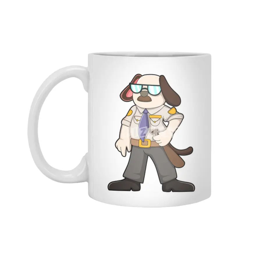 Dog as Police officer with Baton & Sunglasses Beyaz Kupa